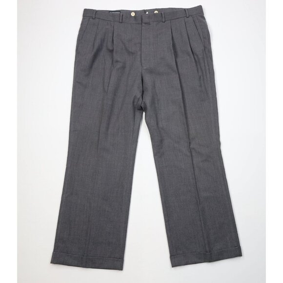Vintage 80s Lands End Mens Size 42x30 Wool Knit Wide Leg Chino Pants Gray USA